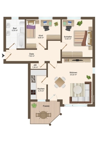Gemütliche 3-Zimmer-Wohnung mit Terrasse